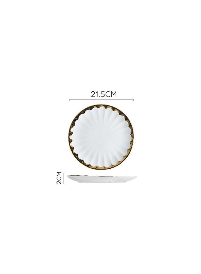 2-Piece Elegant Ceramic Dinner Plate Set, Nordic Light Luxury Style with Gold Rim, 9 Inches & 8 Inches. Light Luxury Plates, suitable for family western meals, steak and desserts. - Image 3